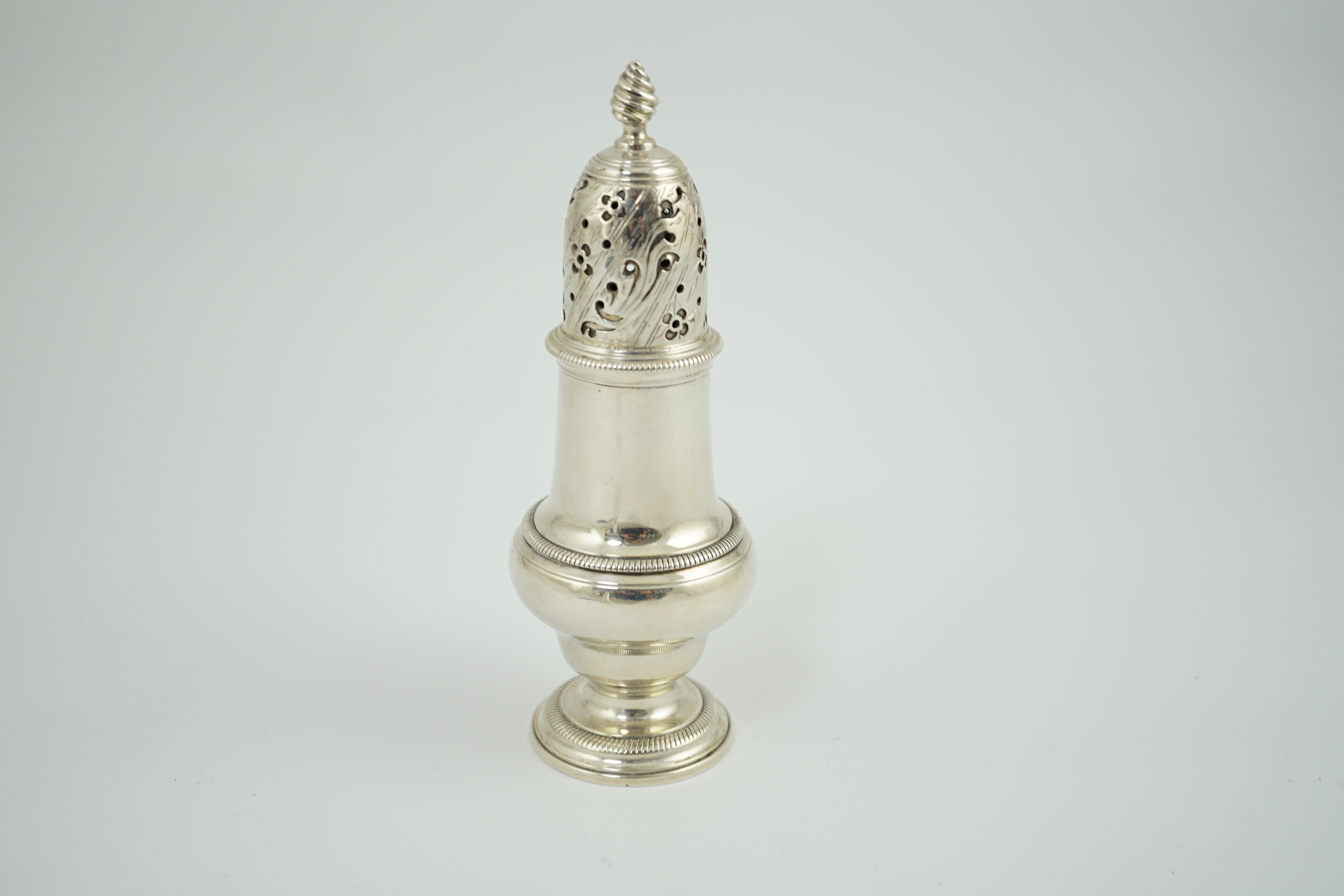 An early George III silver baluster sugar caster by Daniels & Mince